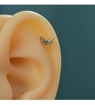 Lacivert Kelebekli Çelik Piercing Helix Kıkırdak Conch Lob Gold (Çok Renkli)