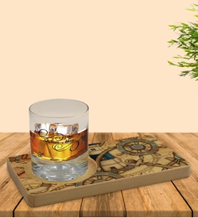 BK Gift Kişiye Özel Denizcilik Tasarımlı Doğal Ahşap Tabaklı Viski Bardağı Sunum Seti Model 2