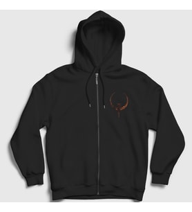 Presmono Unisex Siyah Logo Oyun Quake I Fermuarlı Kapüşonlu Sweatshirt 511587tt