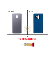 Samsung Galaxy A8 Plus 2018 A730 Gri Renk Uyumlu Arka Kapak + B7000 Yapıştırıcı Arka Cam Batarya Kapağı Pil Kapağı Lazer Kesim Back Cover Galaxy A8 Plus Uyumlu