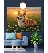 Corgi Köpek Oturan Sevimli Dekoratif Kanvas - Mdf Ahşap Tablo