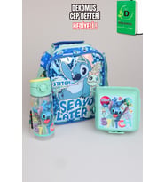 x Dekomus Lisanslı Stitch "Iconic Blue Collection" Termoslu Beslenme Çantası, 500 Ml Matara Ve Beslenme Kabı Seti