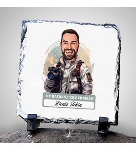 Kişiye Özel Hediye Karikatürlü En Başarılı Erkek Kameraman Dekoratif Taş