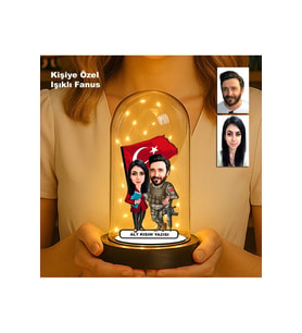 Kişiye Özel Çift Karikatür Fanus  Sevgili ve Evlilere Özel Işıklı Biblo