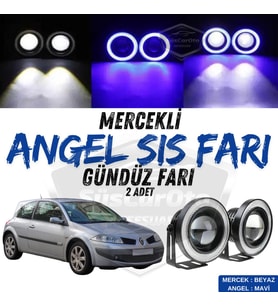 Renault Megane 2 2003-2008 Uyumlu Mercekli Angel Sis Farı Metal 76 mm Mavi Halkalı Gündüz Farı 2 Ad