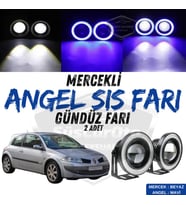 Renault Megane 2 2003-2008 Uyumlu Mercekli Angel Sis Farı Metal 76 mm Mavi Halkalı Gündüz Farı 2 Ad