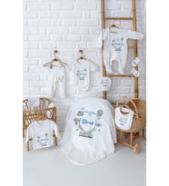 Pia Baby Premium Lüks 10’lu İsim Baskılı Yenidoğan Erkek Bebek Hediyesi Set 5019-01 (Krem)
