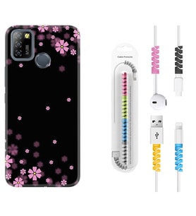 INFINIX Smart 4 5 6 Zero 8 S5 Pro Kılıf Kablo Koruma Spiral Silikon Black flowers 1391