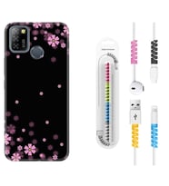 INFINIX Smart 4 5 6 Zero 8 S5 Pro Kılıf Kablo Koruma Spiral Silikon Black flowers 1391