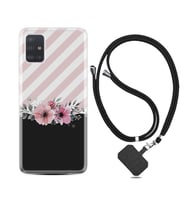 Samsung a71 A72 A73 A7 A9 2018 C7 C9 Kılıf Boyun Askılı Silikon Strip Pink Flowers 1396