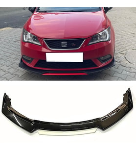 Seat Leon Mk3 Beyaz Renkli Şeritli Dilli Ön Lip 4 Prç Parlak Siyah ABS