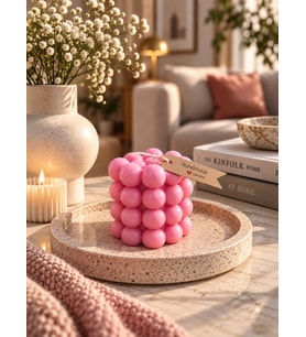Mumelia Bubble Küre - Doğal Soya Blok Dekoratif Mum - Pembe
