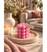 Mumelia Bubble Küre - Doğal Soya Blok Dekoratif Mum - Pembe
