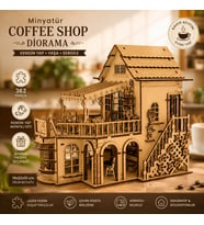 Coffee Shop Diorama Ahşap Maket Seti – DIY Miniatür Kafe Binası Koleksiyoner Modeli 362 Parça