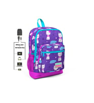 Coral High Kids Mor Kedi Desenli Dört Bölmeli USB Şarjlı Kulaklık Çıkışlı Okul Sırt Çantası 23264