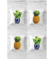 Ananas Ve Tropikal Yapraklar Desen Gizli Fermuarlı Kırlent Kılıfı Koltuk Yastık Kılıfı Takım(4adet) (Yeşil)