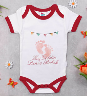 BK Kids İsimli Hoş Geldin Bebek Tasarımlı Kırmızı Bebek Body Zıbın-4