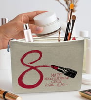 BK Gift Kadınlar Günü Tasarımlı Keten Makyaj Çantası-3, Kadınlar Günü Hediyesi, 8 Mart, Anneye Hediye