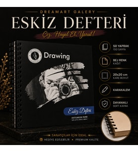 DreamArt Galery Eskiz Defteri 20X20 cm 50 Yaprak Bej Kağıt Spiralli Sert Kapak Karakalem Çizim Defteri