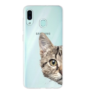 Samsung Galaxy A30 Uyumlu Kapak Catface Tasarımlı Şeffaf Silikon Kılıf