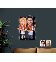 BK Gift Kişiye Özel Sevgililer Karikatürlü 3D Led Işıklı Ahşap Tablo-57