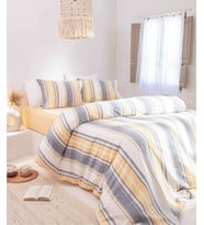 Koza Home Viento Nevresim Takımı Pamuk Gri Ekru Çizgili Sarı Çift Kişilik 9501A
