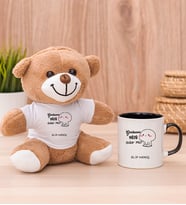 Kişiye Özel Garibanın Yüzü Gülür Mü Esprili Peluş Ayı ve Siyah Kupa