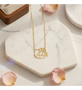 Kişiye Özel Hello Kitty Figürlü İsim Kolye 925K Gümüş (Gold)