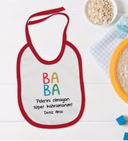 BK Kids Kişiye Özel Baba Tasarımlı Kırmızı Bebek Mama Önlüğü-2