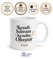 Kendi Şansını Kendin Oluştur Motivasyon Sözlü Kahve Kupası Hediye Bardak