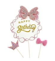 Kelebek Taşlı Happy Birthday Lüx Pasta Süsü