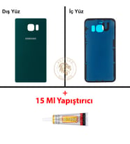 Samsung Galaxy S6 Edge Yeşil Renk Arka Kapak + B7000 Yapıştırıcı Arka Cam Batarya Kapağı Pil Kapağı Lazer Kesim Back Cover Galaxy S6 Edge Uyumlu
