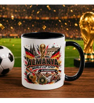 BK Gift Almanya Taraftar Temalı Dünya Futbol Kupası Tasarımlı Siyah Kupa Bardak