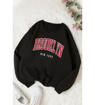 Unisex Brooklyn Baskılı Bisiklet Yaka Sweatshirt (Siyah)