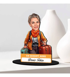Anneler Günü Hediyesi Gezmeyi Seven Anne Karikatürlü Biblo