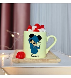 Mickey Mouse Tasarımlı Kişiye Özel Sarı Türk Kahvesi Fincanı