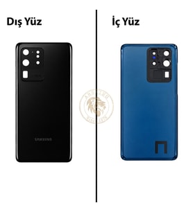 Samsung Galaxy S20 Ultra Siyah Renk Lensli Arka Kapak Arka Cam Batarya Kapağı Pil Kapağı Lazer Kesim Back Cover Galaxy S20 Ultra Uyumlu