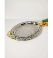 Sena Oval Labirent Desen  Gümüş Renk Büyük Sac Tepsi 44 x 35 cm