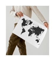 Siyah Beyaz Dünya Haritası Minimal Çerçevesiz Poster – Modern Duvar Dekoru Çerçevesiz Poster -Dijital Baskı Harita (Siyah - Beyaz)