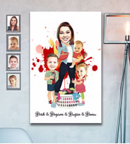 Kişiye Özel Anneler Günü Anne ve Çocukları Karikatürlü Ahşap Tablo 30x47 Model-1