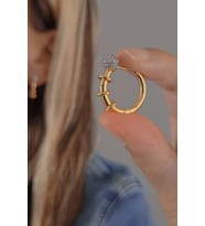 Top Figür Halka Model Altın Kaplama Çelik Küpe