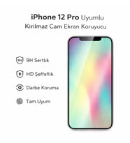 iPhone 12 Pro Uyumlu Kırılmaz Cam Ekran Koruyucu 9H Temperli Cam HD Şeffaf (Beyaz)