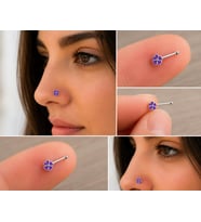 925 Ayar Gümüş Burun Hızması Mor Çiçek Desenli Minimal Nose Stud Kadın Erkek Unisex 8 mm