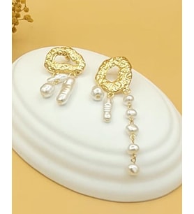 Gold Dokunuş Barok İncili Pirinç Küpe