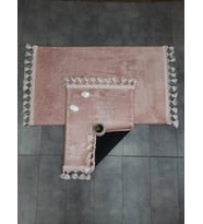 Elite Pudra Pembe Ponpon Saçaklı Peluş 2'li Banyo Paspası Halısı Kaymaz Taban  (Mürdüm)