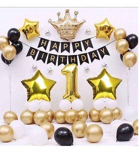 1 Kral Taçlı Yaş Balon İyi Ki Doğdun Doğum Günü Süsleme Seti-