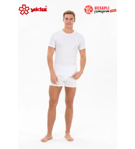 Yıldız 56 Premium Erkek %100 Pamuk Ribana Kumaş Esneyen Rahat Kapalı Yaka Erkek Atlet/Fanila/Tshirt