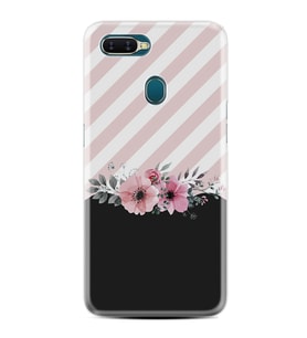 Oppo A5S A15 A16 A54 A55 A73 A74 Kılıf Desemli Silikon Strip Pink Flowers 1396