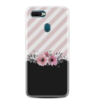 Oppo A5S A15 A16 A54 A55 A73 A74 Kılıf Desemli Silikon Strip Pink Flowers 1396