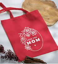 BK Gift Anneler Günü Tasarımlı Kırmızı Kumaş Bez Çanta, Baskılı Omuz Çantası, Alışveriş Çantası, Anneler Günü Hediyesi, Anneye Hediye-4